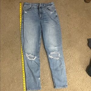 American Eagle Outfitters Light Blue Distressed Curvy Mom Jeans